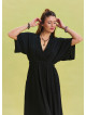 V Neck Gathered Detailed Black Casual Dress 4532